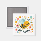 Adorable Bee Happy Square Magnet (Vorderseite/Rückseite)