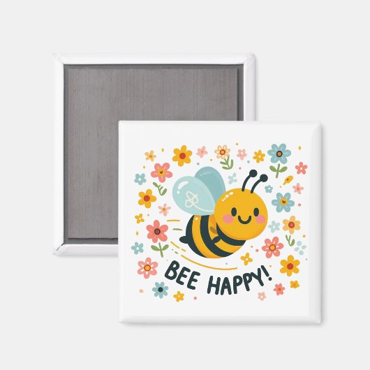 Adorable Bee Happy Square Magnet (Vorderseite/Rückseite)