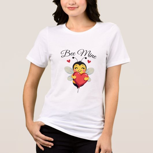 Adorable Bee Holding Heart Valentinstag T - Shirt (Vorderseite)
