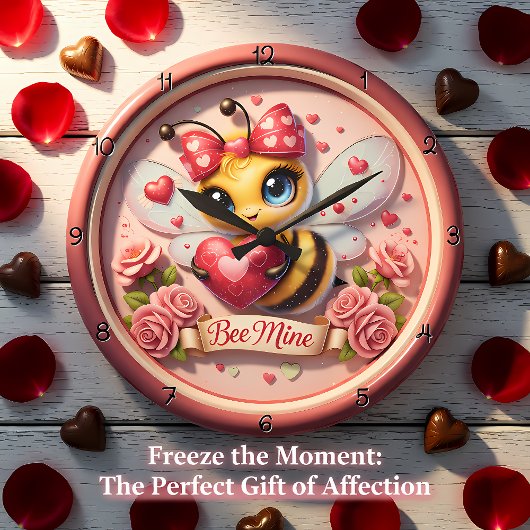 Adorable Bee Mine Valentine Große Wanduhr