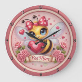 Adorable Bee Mine Valentine Große Wanduhr (Vorderseite)