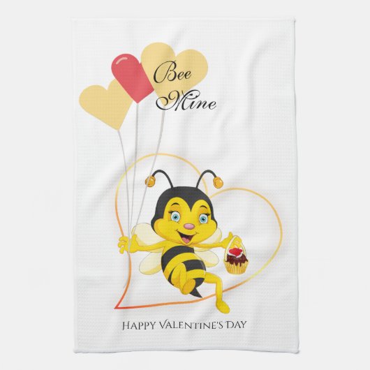 Adorable Bee Mine Valentine's Day Bee Cartoon Geschirrtuch (Vertikal)