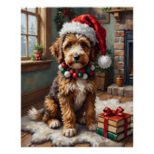 Adorable Bernedoodle Dog Cozy Knitted Santa Hat Poster (Vorderseite)
