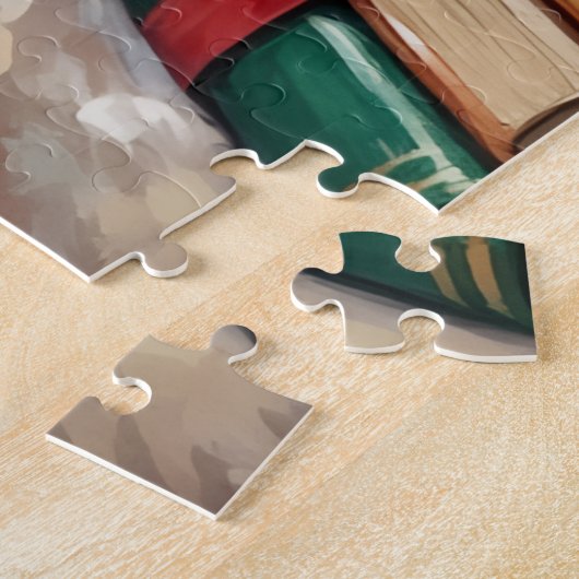 Adorable Bernedoodle Dog Cozy Knitted Santa Hat Puzzle (Seite)