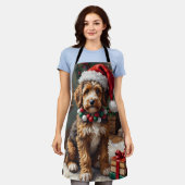 Adorable Bernedoodle Dog Cozy Knitted Santa Hat Schürze (Getragen)