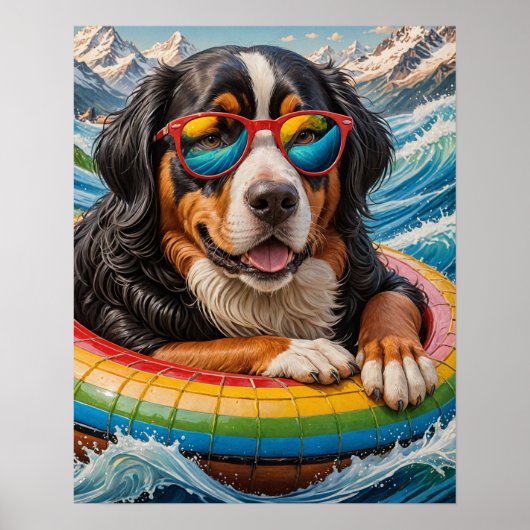 Adorable Berner Hund genießt Floattrip Poster (Vorne)