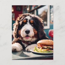 Adorable Bernerdoodle am Diner Postkarte