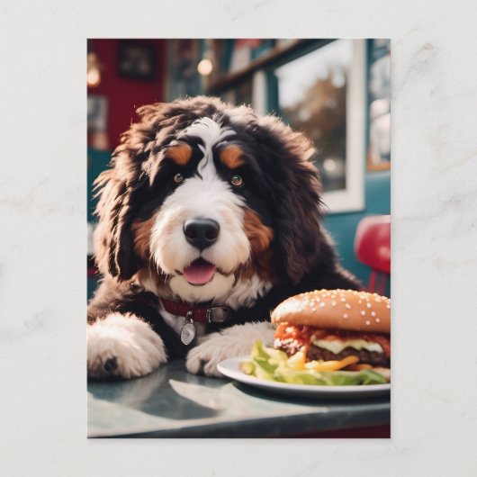 Adorable Bernerdoodle am Diner Postkarte (Vorderseite)