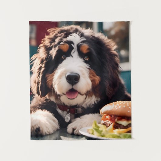 Adorable Bernerdoodle am Diner Wandteppich (Vorderseite)