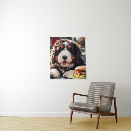 Adorable Bernerdoodle am Diner Wandteppich (Beispiel)