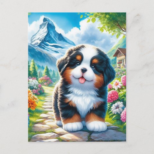 Adorable Bernese Mountain Dog Welpe Postkarte (Vorderseite)