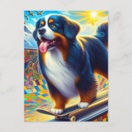 Adorable Bernese Mountain Hund Skateboarding Postkarte