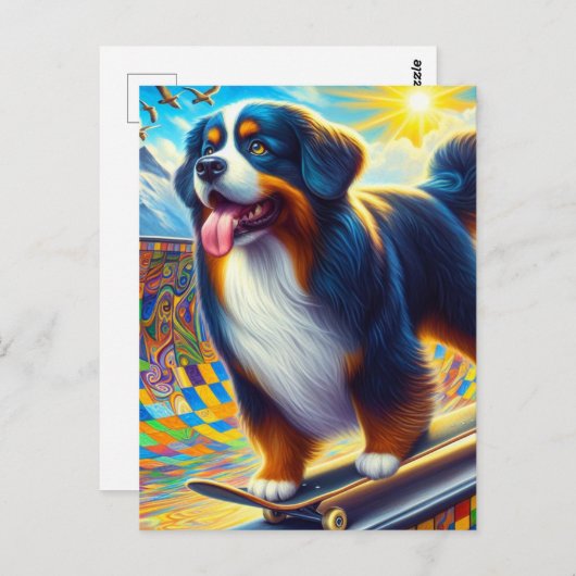 Adorable Bernese Mountain Hund Skateboarding Postkarte (Vorne/Hinten)
