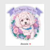 Adorable Bichon Frisé, verschiedene Blume nach Maß Aufkleber (Blatt)