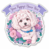 Adorable Bichon Frisé, verschiedene Blume nach Maß Aufkleber (Vorderseite)