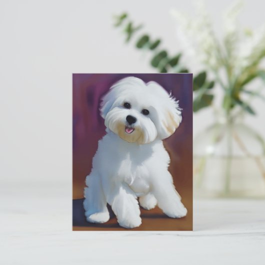 Adorable Bichon Havanese Puppy Watercolor Postkarte (Stehend Vorderseite)