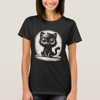 Adorable Big Mit Augen Black Cat Graphic T-Shirt