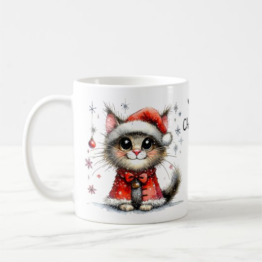 Adorable Big mit Augen Cat in einer Weihnachtsfeie Kaffeetasse (Links)