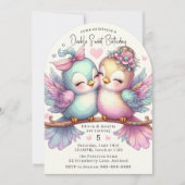 Adorable Bird Schwestern Sweet Pastel Double Birth Einladung (Vorderseite)