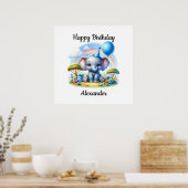 Adorable Birthday Elephant in Blue Party Hat Poster (Küche)