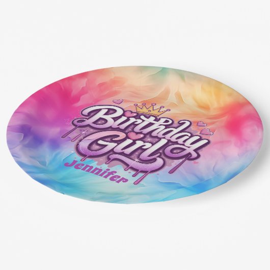 Adorable Birthday Girl Paper Plate Pappteller (Schrägansicht)