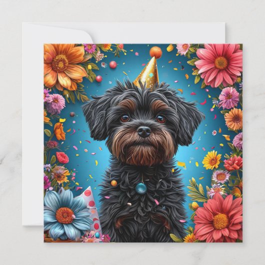 Adorable Birthday Party Hat Welpe Einladung (Vorderseite)