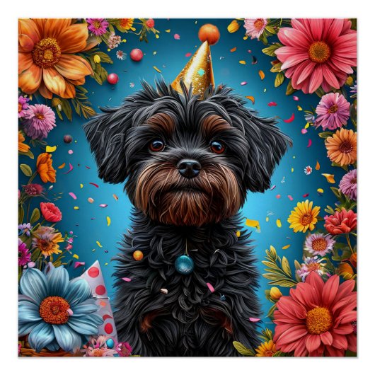 Adorable Birthday Party Hat Welpe Poster (Vorderseite)