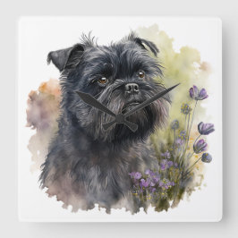 ADORABLE BLACK AFFENPINSCHER HUND MIT BLUME QUADRATISCHE WANDUHR