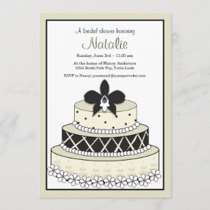 Adorable Black and Ecru Hochzeitskuchen Einladung