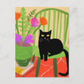 Adorable Black Cat auf einem grünen Stuhl Postkarte (Vorderseite)