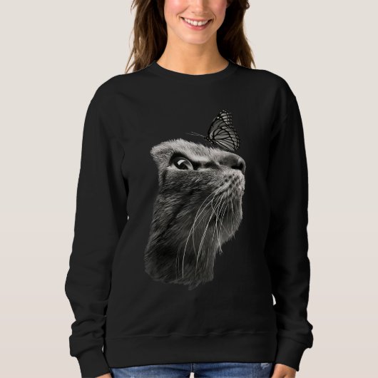 Adorable Black Cat Butterfly Sweatshirt (Vorderseite)