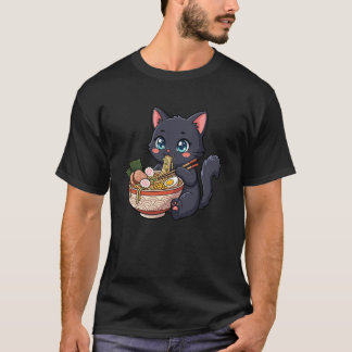 Adorable Black Cat Eating Ramen Kawaii Design Boys T-Shirt