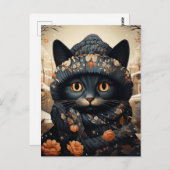 Adorable Black Cat in einem Scarf und Hut Postkarte (Vorne/Hinten)