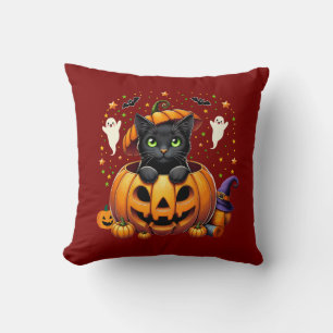 Adorable Black Cat in Pumpkin - Spooky Jahreszeit! Kissen