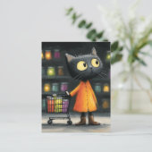 Adorable Black Cat Lebensmittelgeschäft Postkarte (Stehend Vorderseite)