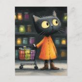 Adorable Black Cat Lebensmittelgeschäft Postkarte (Vorderseite)