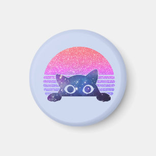 Adorable Black Cat Peeking - Niedliche Feline Magnet