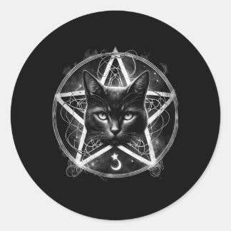 Adorable Black Cat Pentagram Pentagramm Star Goth Runder Aufkleber