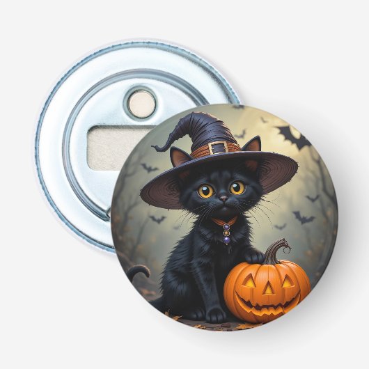 Adorable Black Cat Wear Hexenhut Flaschenöffner (Vorderseite)