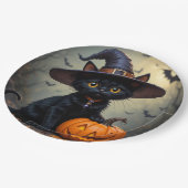 Adorable Black Cat Wear Hexenhut Pappteller (Schrägansicht)