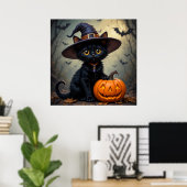 Adorable Black Cat Wear Hexenhut Poster (Heimbüro)