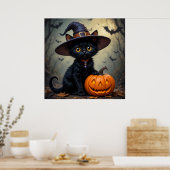 Adorable Black Cat Wear Hexenhut Poster (Küche)