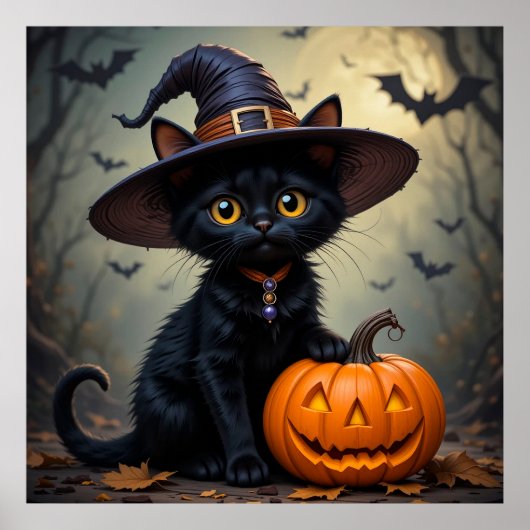 Adorable Black Cat Wear Hexenhut Poster (Vorne)