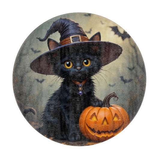 Adorable Black Cat Wear Hexenhut Schneidebrett (Vorderseite)