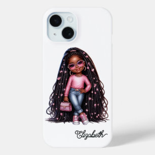 Adorable Black Girl Chibi Kunst mit rosa Akzente Case-Mate iPhone Hülle
