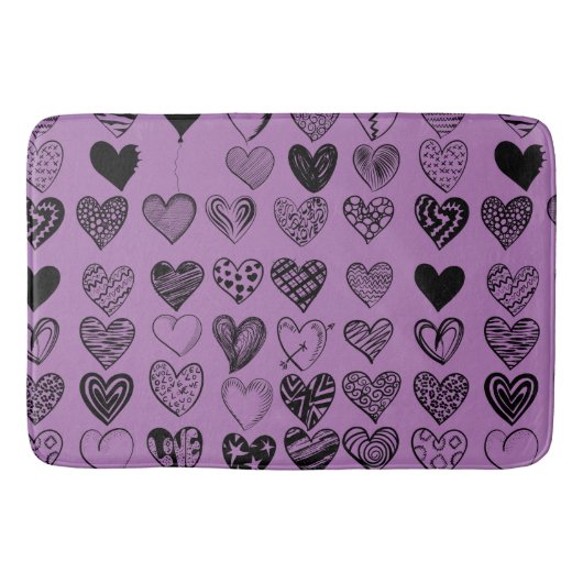 Adorable Black Heart Scribble Zeichnend Bath Mat Badematte (Vorderseite)