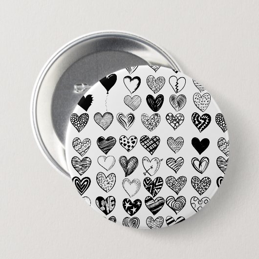 Adorable Black Heart Scribble Zeichnend Button (Vorne & Hinten)