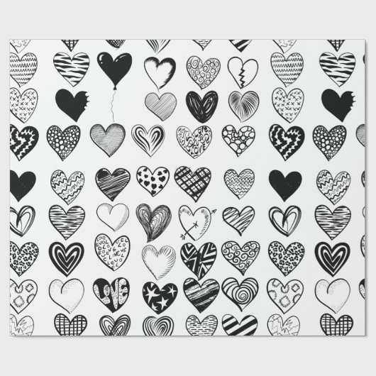 Adorable Black Heart Scribble Zeichnend Geschenkpapier (Flach)