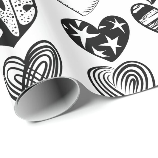 Adorable Black Heart Scribble Zeichnend Geschenkpapier (Rolleneckpunkt)