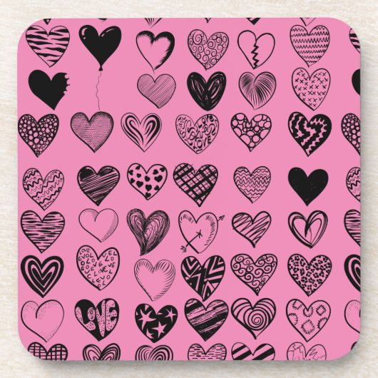 Adorable Black Heart Scribble Zeichnend Getränkeco Getränkeuntersetzer (Vorderseite)